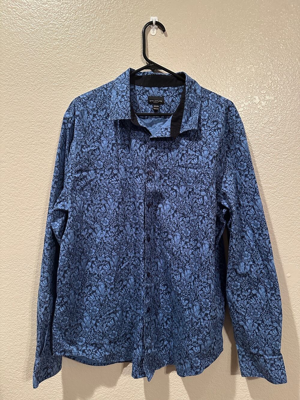 Structure Modern Fit flowered Baroque Blue Navy pattern buttonup dress shirt XXL